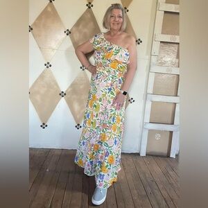 One Shoulder Tropical Maxi Dress by Flying Tomato
